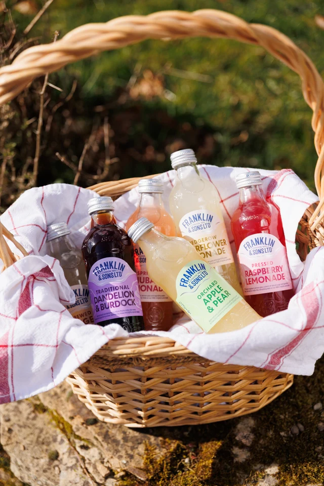 Oficiální skupinová lifestyle fotografie produktů F&S Ginger Beer 0,2l, F&S Ginger Beer plechovka 0,15l, F&S limonáda Pampeliška & Lopuch 0,275l, F&S limonáda Malina 0,275l, F&S limonáda Malina plechovka 0,25l, F&S limonáda Bezinka 0,275l, F&S limonáda Bezinka plechovka 0,25l, F&S limonáda Růže 0,275l, F&S limonáda Broskev & Mango 0,275l, F&S limonáda Jablko & Hruška 0,275l.