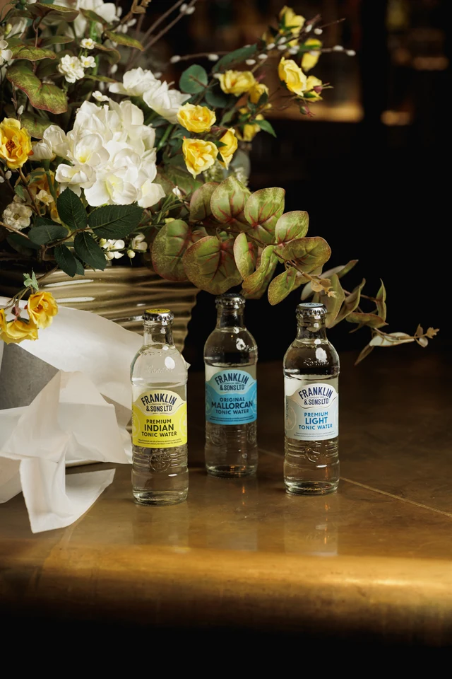 Oficiální skupinová lifestyle fotografie produktů F&S tonik Natural Indian 0,2l, F&S tonik Natural Light 0,2l, F&S tonik Sicilian Lemon 0,2l.