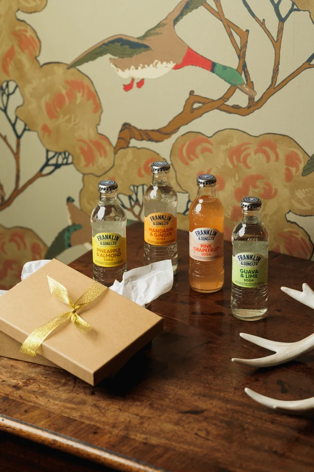 Oficiální skupinová lifestyle fotografie produktů F&S soda Mandarinka & Zázvor 0,2l, F&S soda Grapefruit růžový 0,2l, F&S soda Ananas & Mandle 0,2l, F&S soda 0,2l.