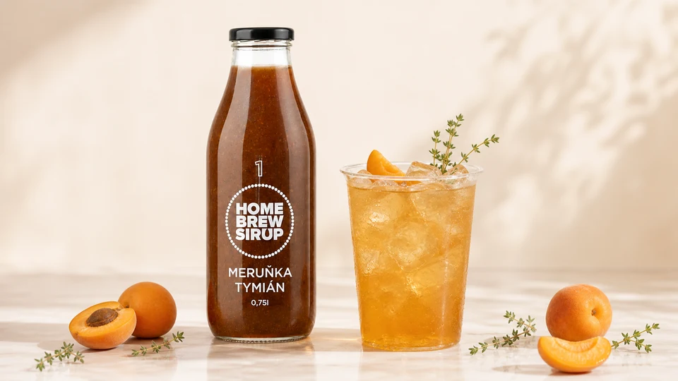 studená limonáda s lahví; produkt Meruňka & tymián.