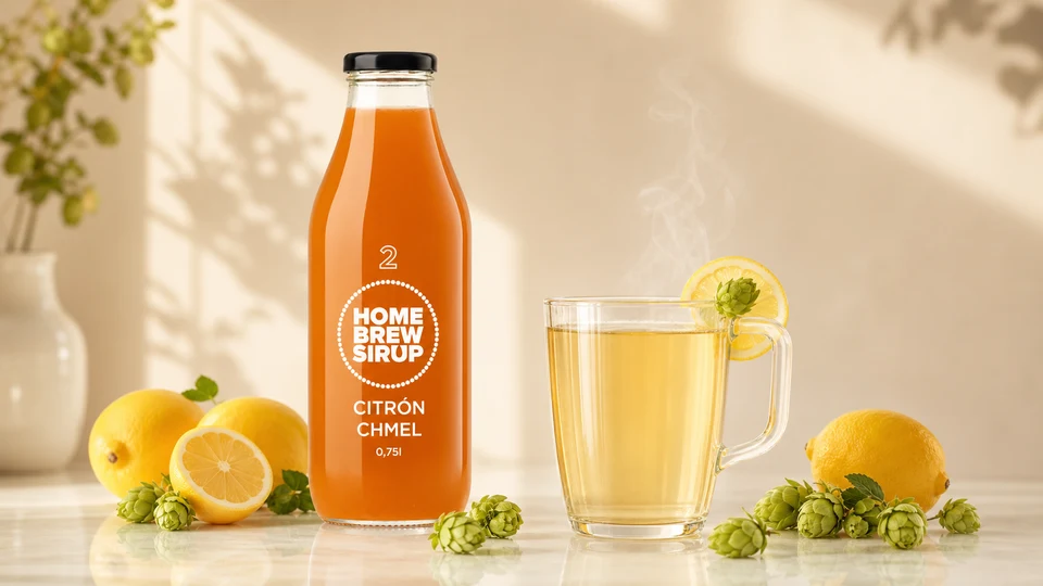 horký nápoj s lahví; produkt Citron & chmel.