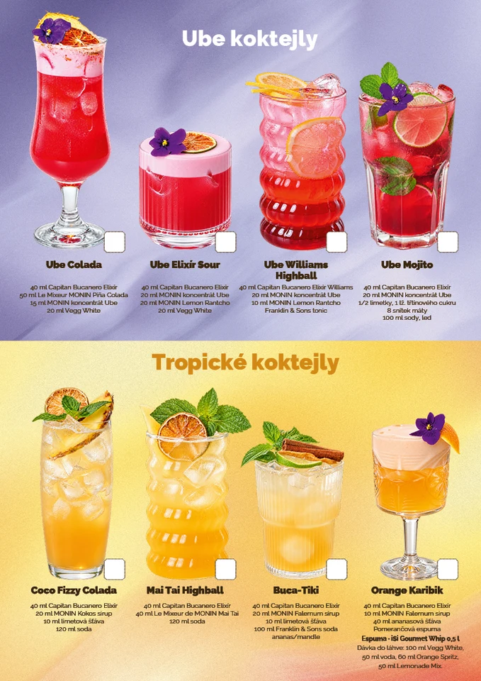 Ube koktejly a tropické koktejly