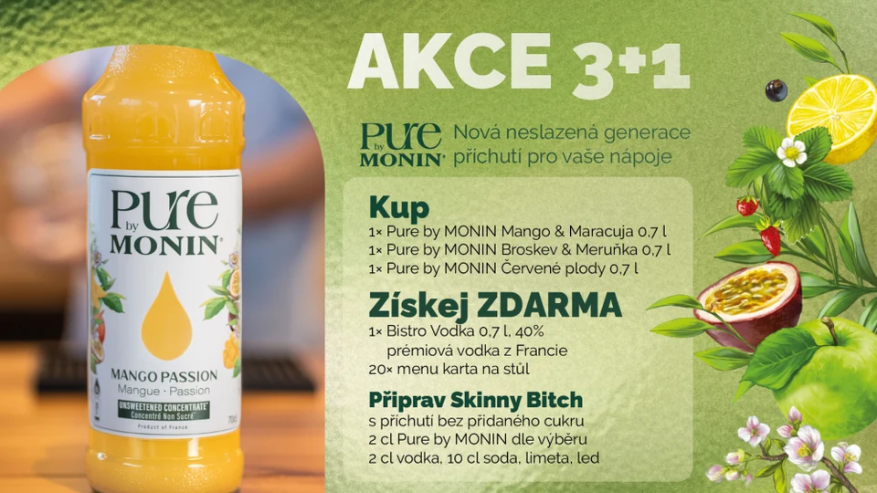 Set 3X PURE by MONIN Skinny bitch + 1x BISTRO vodka ZDARMA