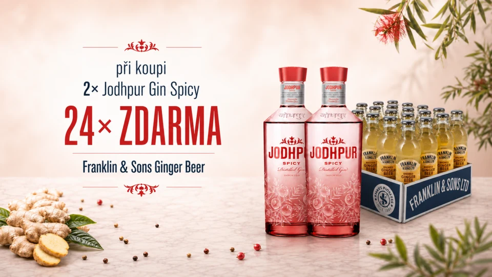 AKCE: 2× Jodhpur Gin Spicy 43% 0,7l + 24× F&S Ginger Beer 0,2l ZDARMA