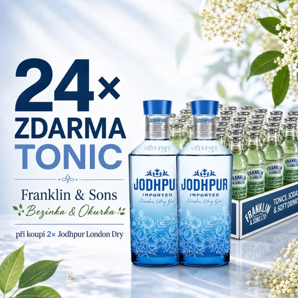 AKCE: 2× Jodhpur Gin 43% 0,7l + 24× F&S tonik Bezinka & Okurka 0,2l ZDARMA